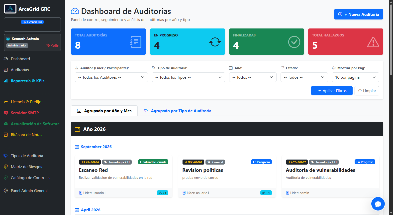 ArcaGrid Dashboard Real